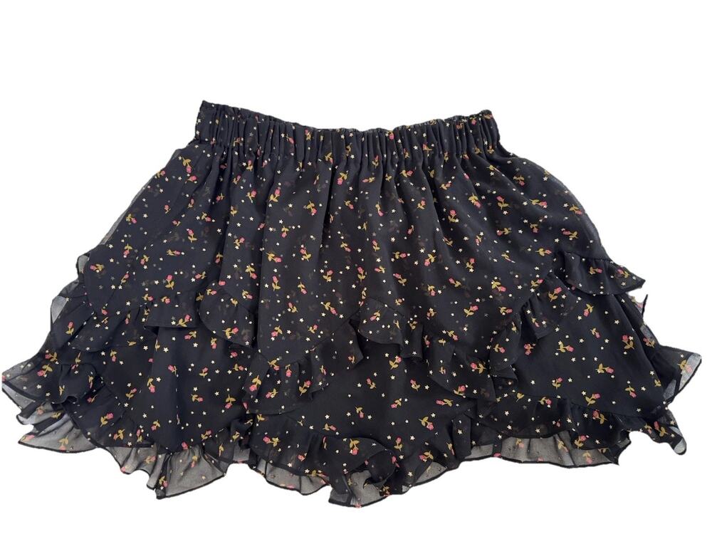 For Love & Lemons Black Floral Ruffle Layered Mini Skirt L Fairy Festival